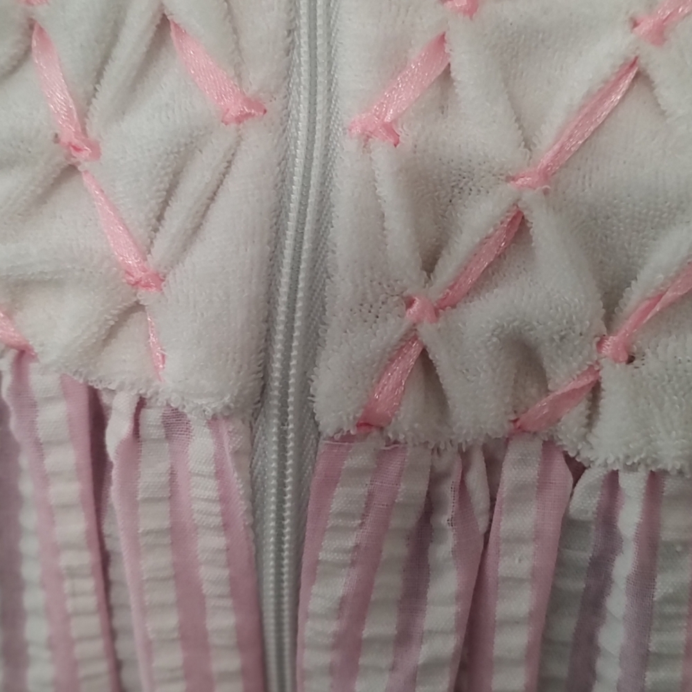 Vintage Pink Seersucker Women's Robe Housecoat Embellished Ribbon And Lace Large - Picture 6 of 14